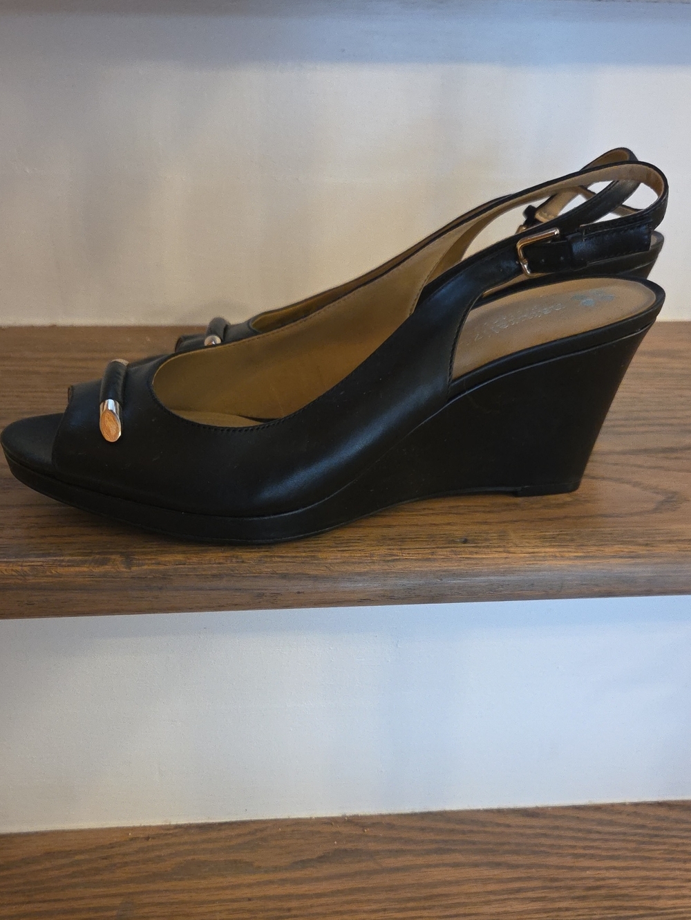 Naturalizer Black Wedge Slingback Peep-Toe Heels 9M